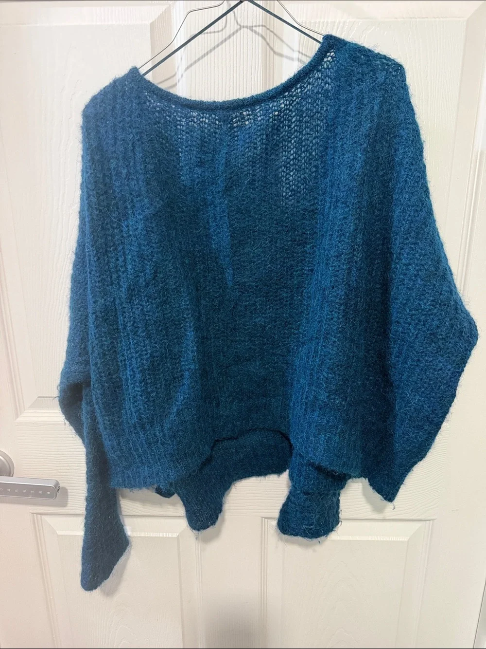 Free People Teal V-Neck Fuzzy Knit Sweater